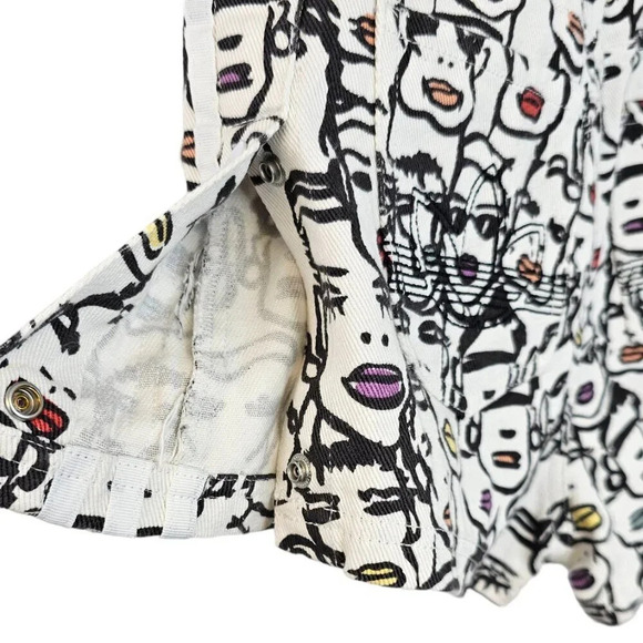 Adidas  x Fiorucci Highlight Shorts Size Small Abstract Art Denim Snap Sides - Picture 4 of 12